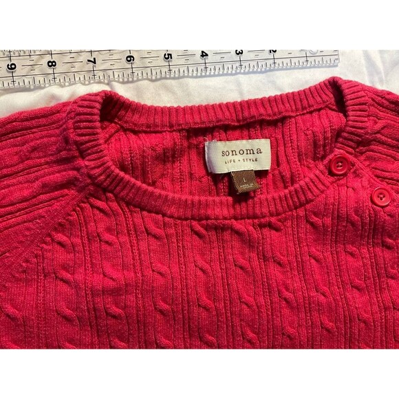Sonoma Cable Knit Sweater Womens Large Red Crew Neck Pullover Long Sleeves - Picture 3 of 5